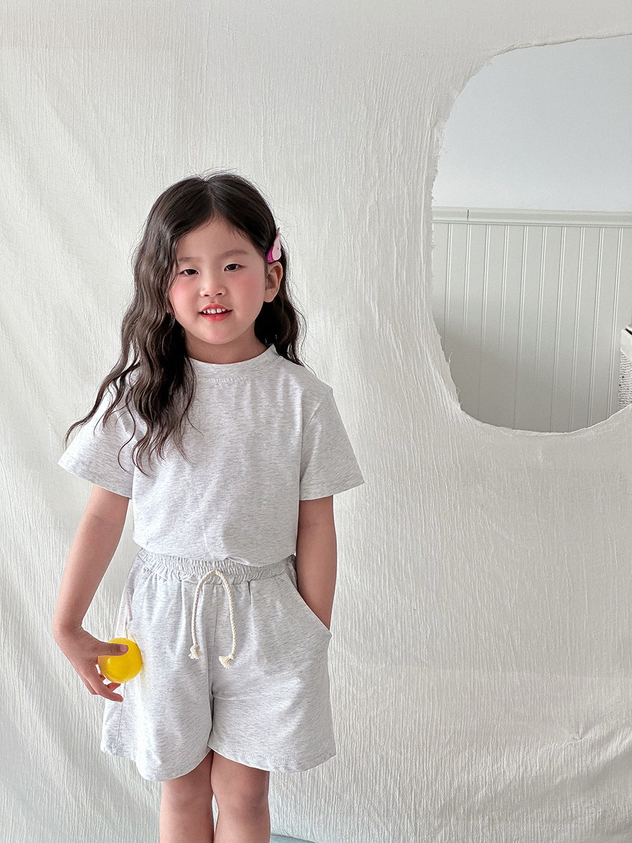 Children's Summer Cotton Pajama Set Short Sleeve Shorts Two-Piece Set Girls Lightweight Casual Sleepwear Wearable Outdoors