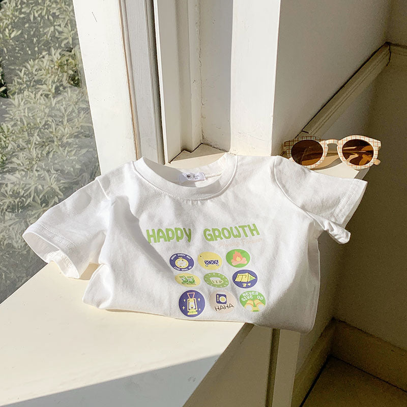 Children's Summer Boy Dinosaur Excavator Print Short Sleeve T-Shirt, Girl Stylish Half Sleeve Baby Cotton T-Shirt