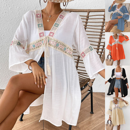 Women's Open Front Cardigan with Bow, Beach Bikini Cover-Up