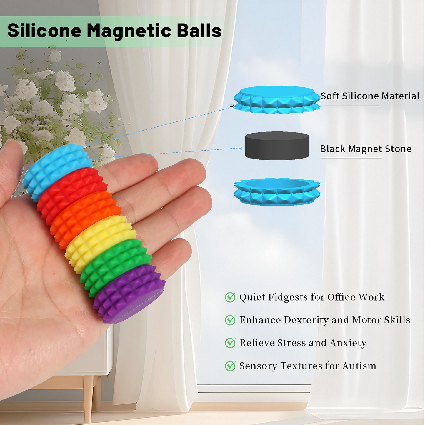 Fidget Toys Silicone Stress Relief Roller Wheel Finger Magnetic Ball Puzzle Toy