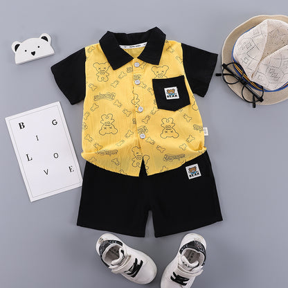 Cartoon short sleeved cardigan children's two-piece set