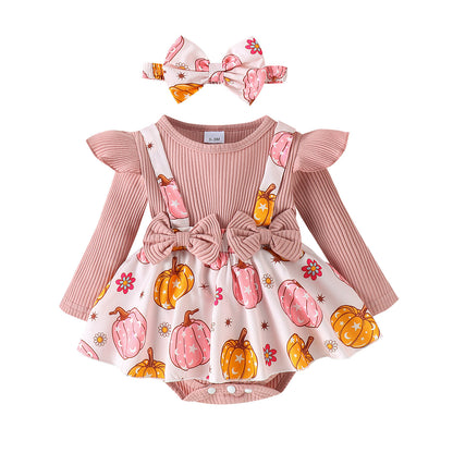 Long sleeved pumpkin print skirt jumpsuit
