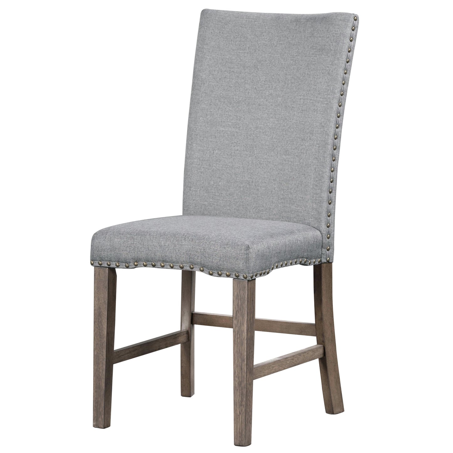 TOPMAX Mid Century Solid Wood 7-Piece Expandable Dining Table Set with Soft Cushioned Chair, Gold Brown+Gray Cushions