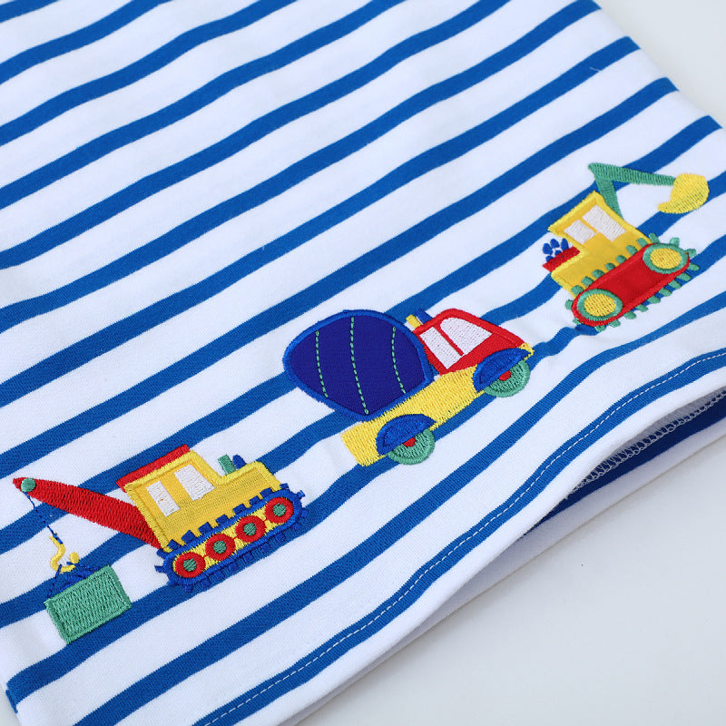 Cartoon Embroidery Round Neck Short Sleeve T-Shirt for Kids