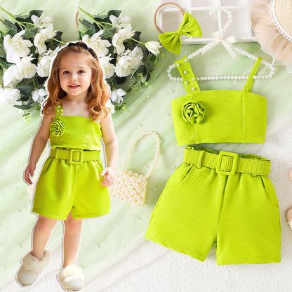 Strap top shorts waist belt hair accessory set