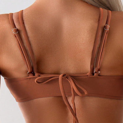Solid Color Lace-Up Two-Piece Swimsuit for Women, Beach Bikini, Hot Spring Swimwear