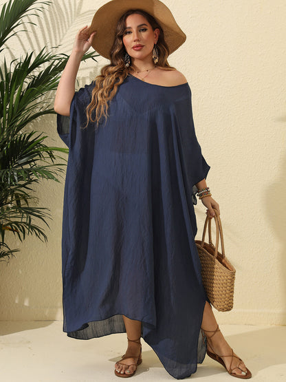 Plus Size Women's Solid Color Loose Beach Vacation Split Floor-Length Dress