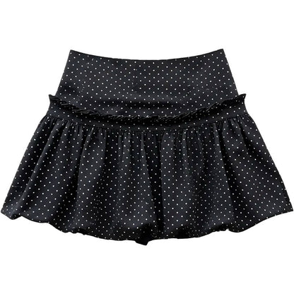 Seasonal Elegant Black Lace Trim Polka Dot Skirt for Women, Petite-Friendly, Side Zipper with Lining