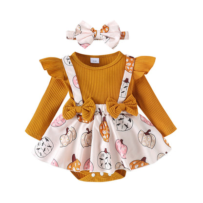 Long sleeved pumpkin print skirt jumpsuit