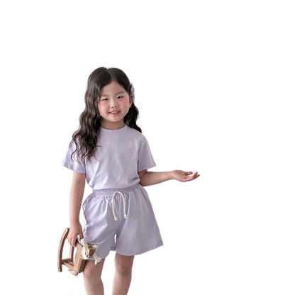 Children's Summer Cotton Pajama Set Short Sleeve Shorts Two-Piece Set Girls Lightweight Casual Sleepwear Wearable Outdoors