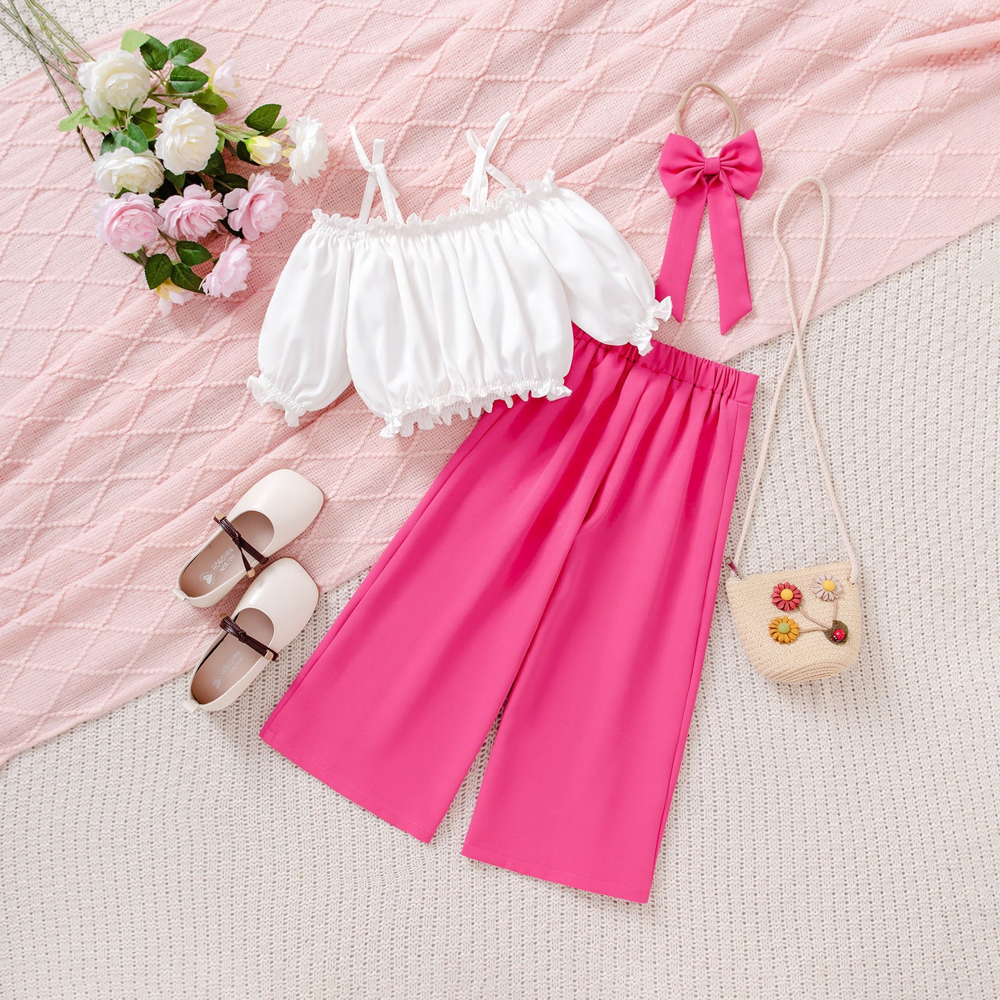 Strap Flower Pants Set