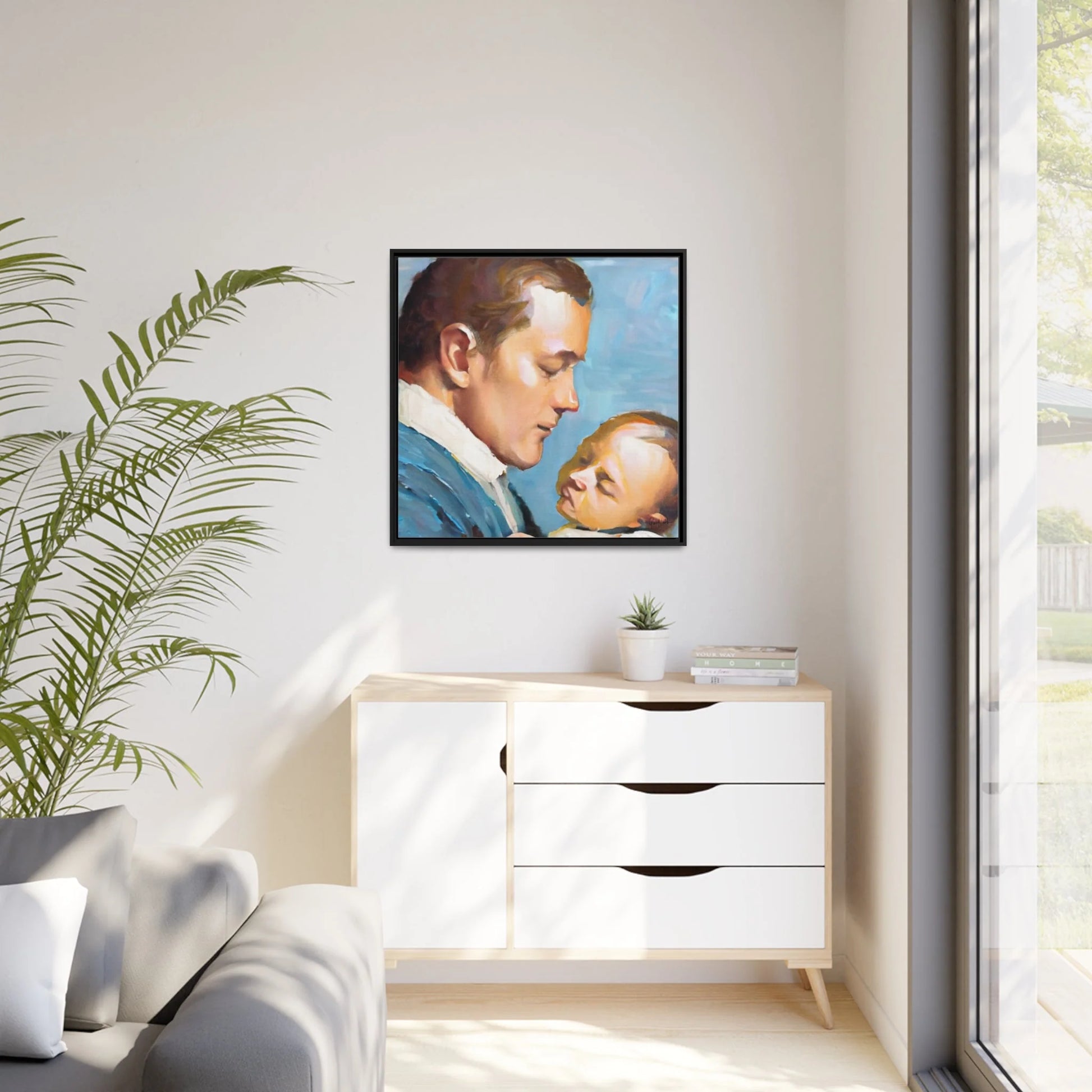 Framed Canvas Wall Art Father and Baby - by Queennoble