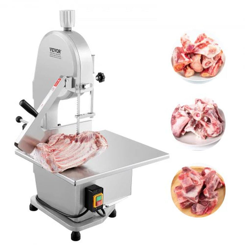 Commercial Electric Meat Bandsaw, 1800W Stainless Steel Countertop Bone Sawing Machine, Workbeach 15' X 19.1', 7.09 Inch Max Cutting Thickness, Frozen Meat Cutter with 5 Blades for Rib Pork Beef