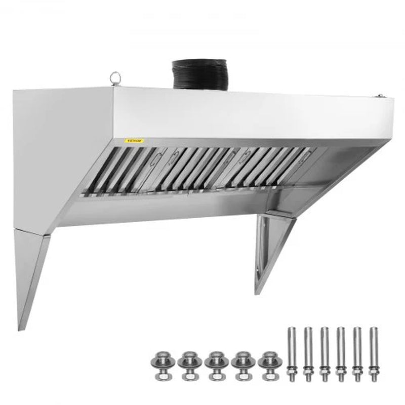 Commercial Exhaust Hood, 7FT Food Truck Hood Exhaust, 201 Stainless Steel Concession Trailer Hood with 3 Detachable U-Shaped Grid Oil Filter Mesh, Rust Resistant Vent Hood for Kitchen Restaurant