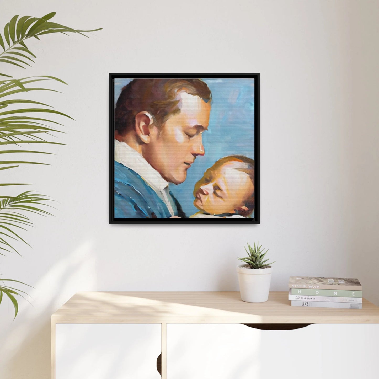 Framed Canvas Wall Art Father and Baby - by Queennoble