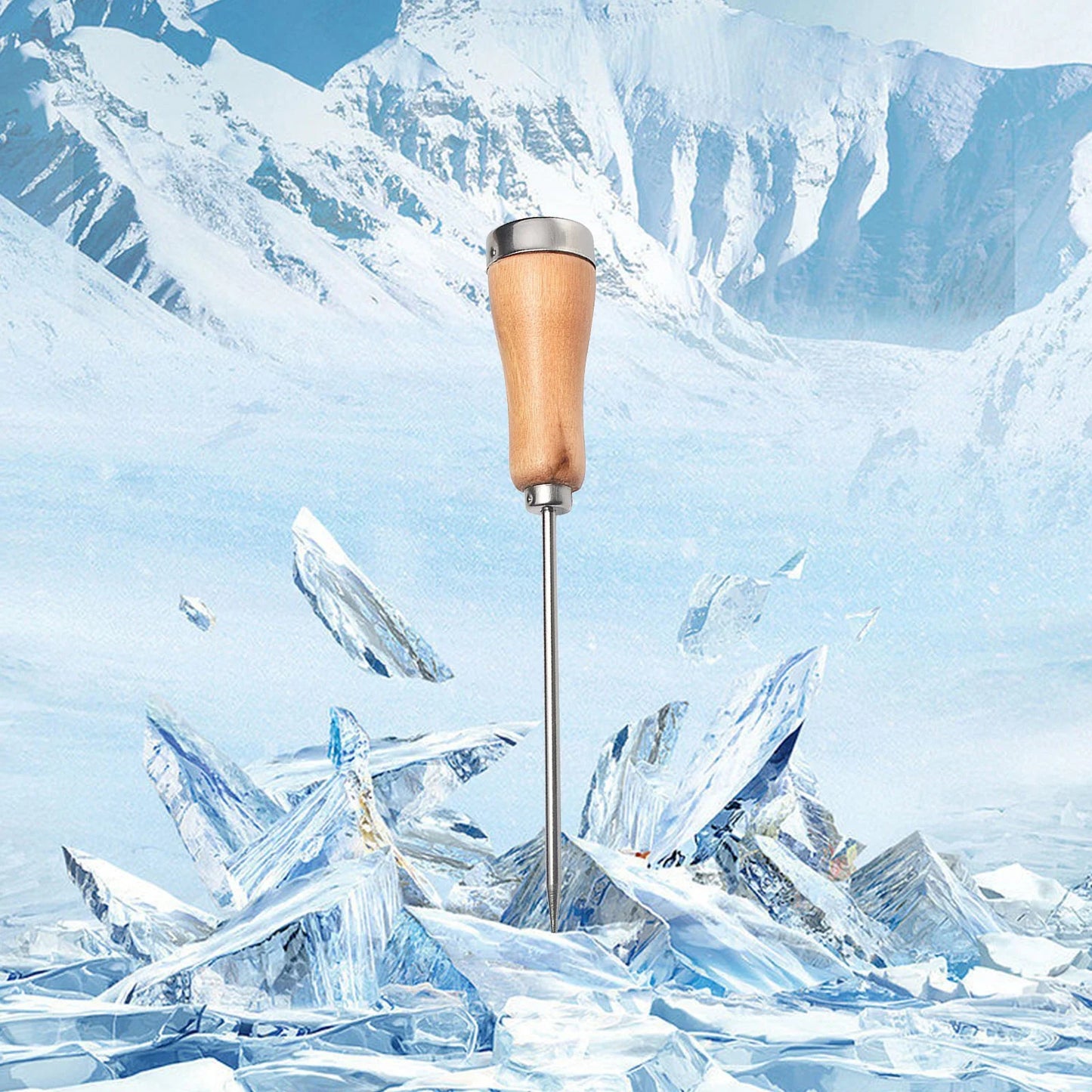 1 Pc Ice Pick with Wooden Handle Plated Steel Ice Breaking Tool Stainless Steel Ice Crusher for Ice Breaking at Home and Bar Great for Breaking Ice in Freezer, 8.86 Inch, Khaki
