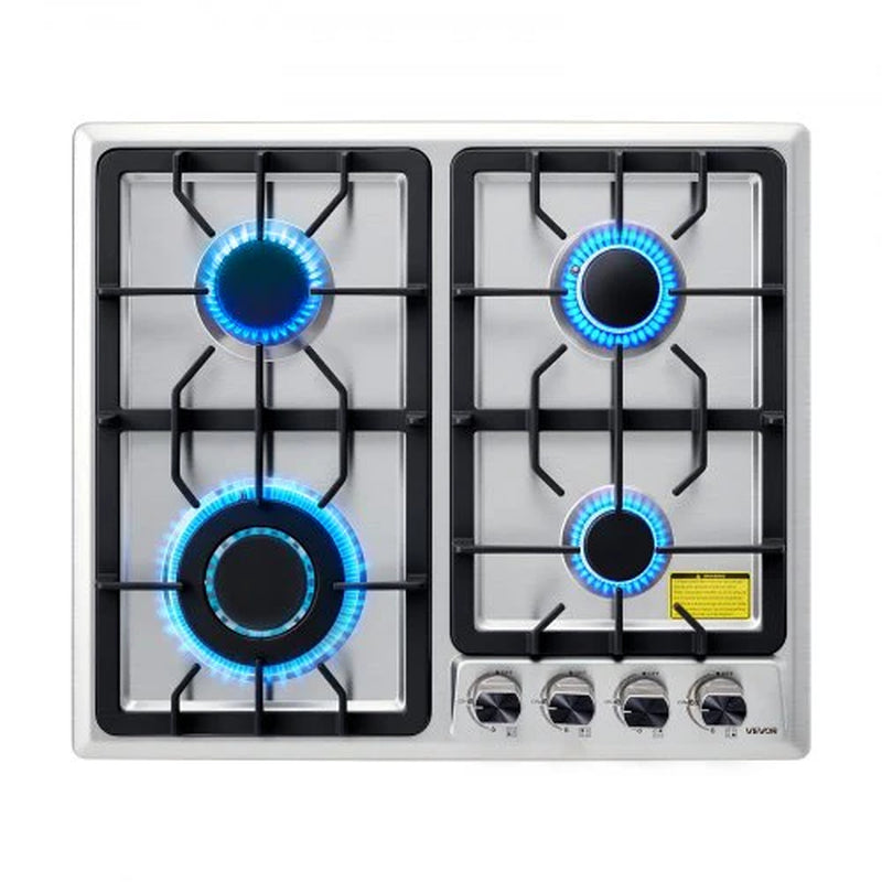 24 Inch Gas Cooktop 4 Burners Gas Stove Top, Max 27000BTU Built-In Stainless Steel Stove Top LPG/NG Convertible Dual Fuel Cooktop Stoves with Thermocouple Protection for Kitchen Apartment Rvs