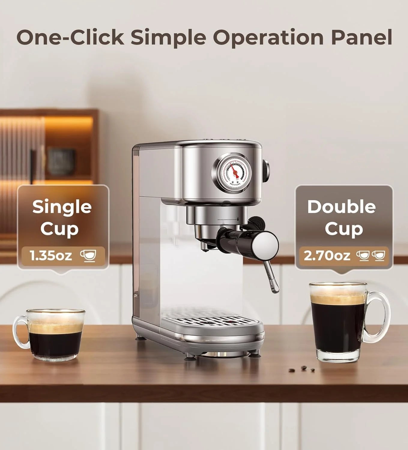 Machine with Milk Frother, 20 Bar Pressure Espresso Maker, with 44OZ Removable Tank, Compact Stainless Steel Coffee Machine for Home, Office, Latte, Cappuccino, Macchiato, Silver Visit the Atatix Store