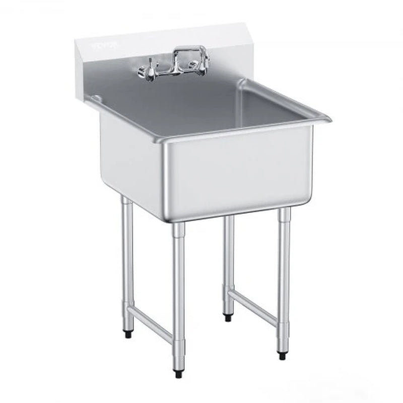 Stainless Steel Prep & Utility Sink, 1 Compartment Free Standing Small Sink Include Faucet & Legs, 27'X41' Commercial Single Bowl Sinks for Garage, Restaurant, Kitchen, Laundry