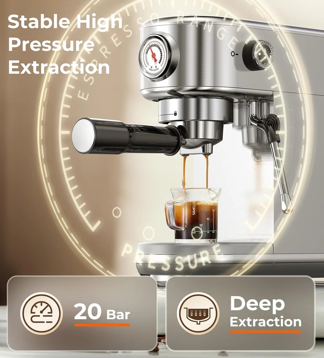 Machine with Milk Frother, 20 Bar Pressure Espresso Maker, with 44OZ Removable Tank, Compact Stainless Steel Coffee Machine for Home, Office, Latte, Cappuccino, Macchiato, Silver Visit the Atatix Store
