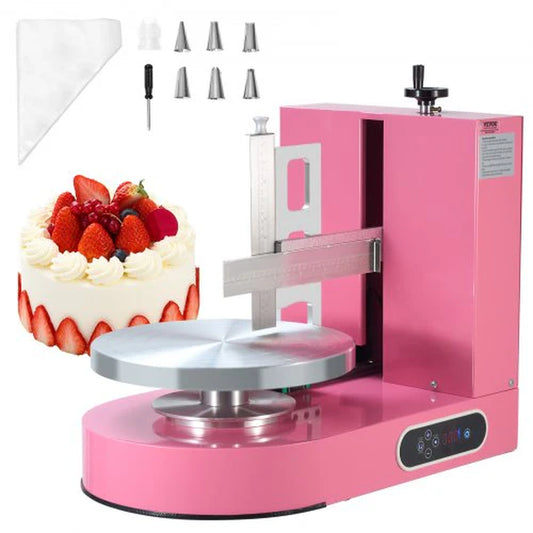Cake Decorating Machine, Cake Cream Spreading Coating Smearing Machine, Low Noise Cake Frosting Machine, Turntable with Adjustable Scraper, for 6' to 14' Cake, 25-320RPM Rotating Speed, Pink